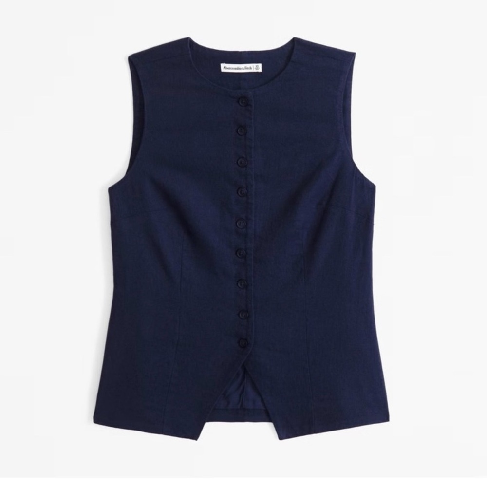 Sleeveless Navy Button-Front Top